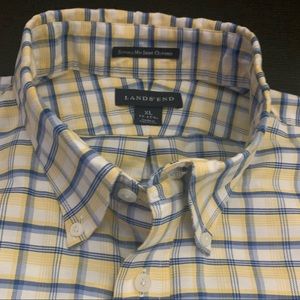 Lands' End Men's Yellow and Blue Plaid Shirt